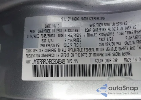 2011 Mazda Cx-9 Sport z USA, uszkodzony, nr VIN JM3TB3BVXB0304948